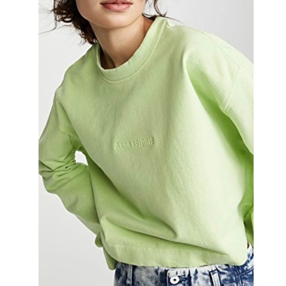 ACNE STUDIOS Odice Embossed Sweatshirt In Lime Green Boxy Cropped Womens XS
